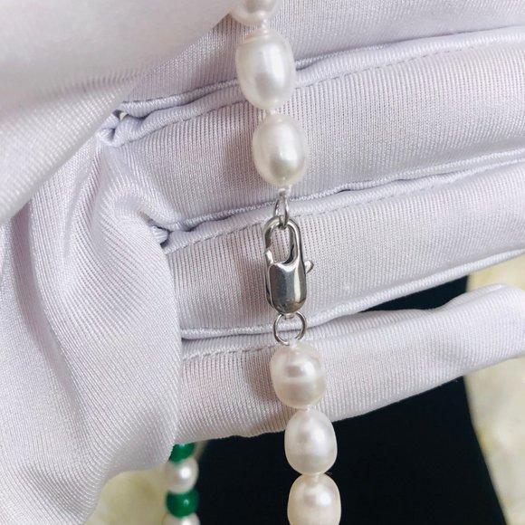 Freshwater Pearl Natural Jade Cross Necklace - Picture 5 of 12